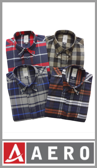 Camisa Aero pilú escocesa algodón/poliester manga larga talles 40/44