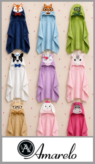 Toallon de bebe c/capucha de animales Amarelo 100% algodón