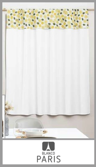 Cortina de cocina Blanco Paris con faldon, 2 paños de 1.15m x 1.25m