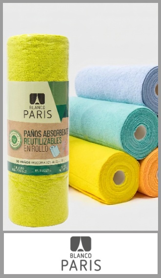 Rollo de paño Blanco Paris de limpieza multiuso de 20 unidades 25 x 25