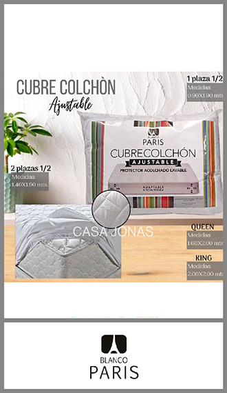 Protector de colchon Blanco Paris ajustable matelasseado 90cm x 190cm