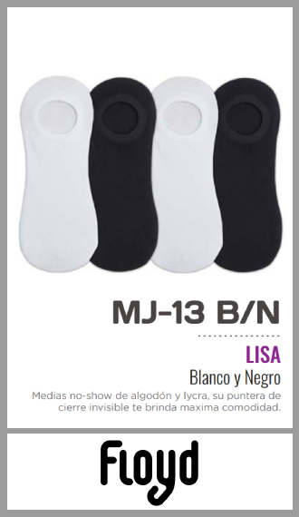 Zoquete Floyd invisible liso plantin alg/lyc p/mujer blanco ó negro