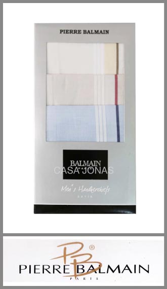Pañuelo Pierre Balmain 100% alg fondo claro en caja de docena p/hbre
