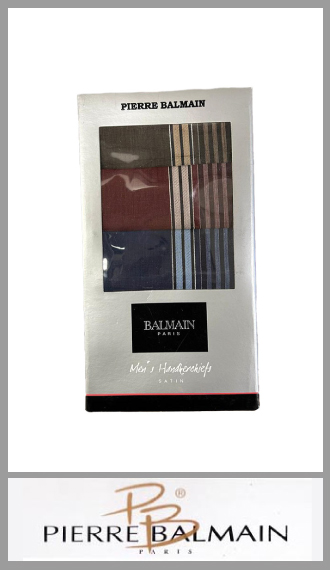 Pañuelo Pierre Balmain 100% alg fondo oscuro en caja de docena p/hbre