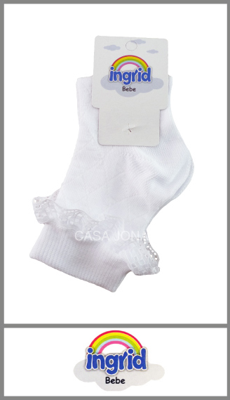 Zoquete Ingrid p/bebé blanco puño volcado c/broderie t 000-00-0-01-02