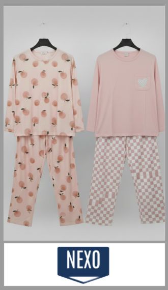 Pijama Nexo estampado de mujer casaca cuello redondo pantalón largo
