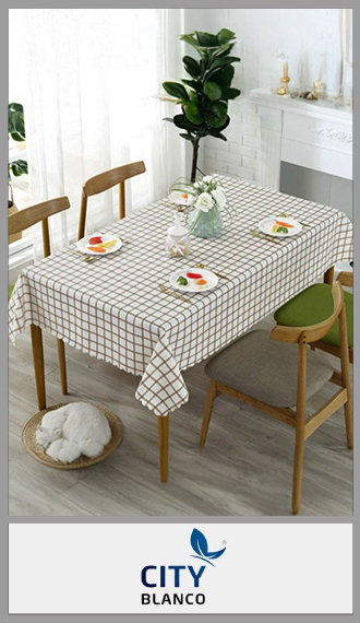 Mantel cuadrille estampado 100% poliester rectangular de 1.50m x 2.50m