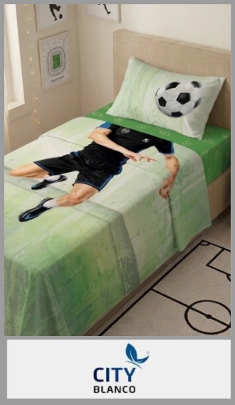 Juego de sabanas City Blanco  FUTBOLISTA 1½ plaza