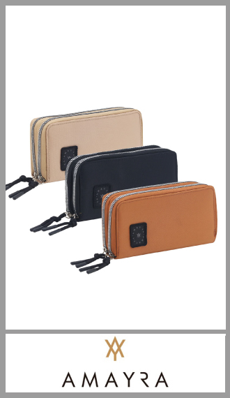 Billetera doble cierre de PU Amayra para mujer con cierre
