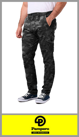 Pantalon cargo Pampero ORIGINAL fit elastizado camuflado gris t 38/54