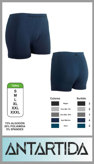 Boxer liso Antártida seamless p/hbre en algodón sin costura Sal 3XL