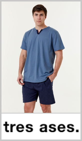 Pijama Tres Ases verano combinado cuello en V hombre talles S al 2XL