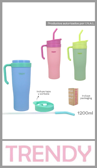 Vaso plástico Trendy con tapa y sorbete 1200ml