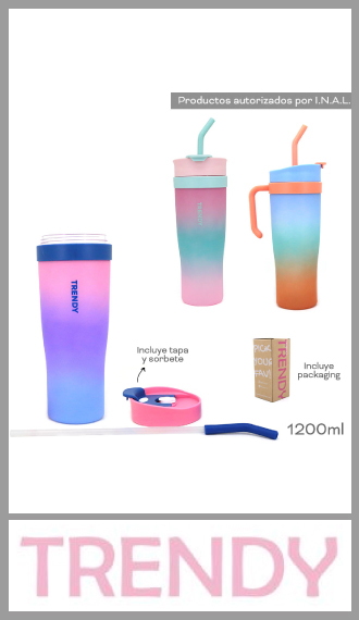 Vaso plástico Trendy con tapa y sorbete 1200ml