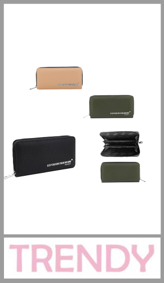 Billetera de PU Trendy para mujer con cierre  10cm x 19cm