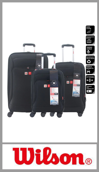 Set de 3 valijas Wilson semi rígidas con 4 ruedas 360° y fuelle amplio