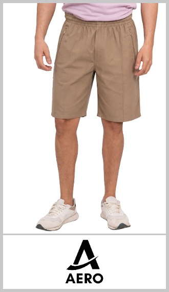 Bermuda AERO para hombre, en algodón y poliester con cintura elastizada con cordón, dos bolsillos cargo laterales y un bolsillo posterior. Talles especiales 5, 6 y 7 en colores surtidos. Pack por unidad.
