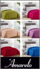 Cover reversible en microfibra liso AMARELO de 1½ plazas Tela 100% poliester. Medidas: 1.60 x 2.40 mts. Incluye un almohadon de 50cm x 70cm. En diseños surtidos y bolsa de pvc con manija y cierre. Pack por unidad