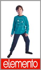 Pijama ELEMENTO temporada de invierno para varon, en  jersey de algodón, casaca manga larga estampada y pantalón largo con recortes en laterales en talles 4, 6, 8, 10, 12, 14 y 16 en colores surtidos. Pack por unidad en caja individual.