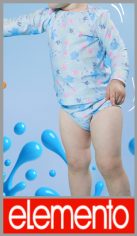 Conjunto UV protector ELEMENTO para beba nena, en lycra forrada estampada, camiseta manga larga y bombachaa, en colores surtidos y talles B1, B2, B3 y B4. Pack por unidad en estuche cartuchera.
