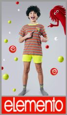 Pijama ELEMENTO temporada de verano para varon, casaca ribb rayada c/logo estampado, manga corta, short liso, en talles 4, 6, 8, 10, 12, 14 y 16 en colores surtidos. Pack por unidad en caja individual.