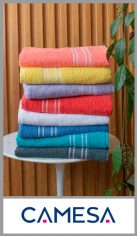 Toallon linea CAMESA, 100% algodon 265g/m2. 
Pack bulto por 12 unidades 
Colores surtidos