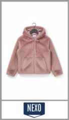 Campera NEXO para mujer, en flannel con capucha, con dos bolsillos en el frente, en color rosa viejo y talles XL, 2XL y 3XL. Pack por unidad.