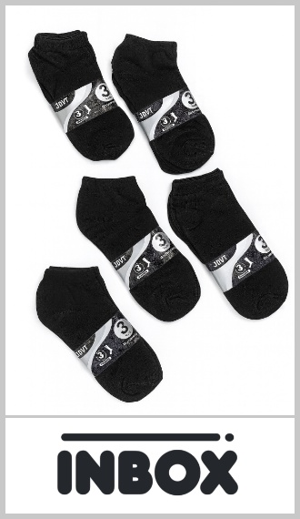 Zoquete INBOX corto negro liso para hombre en algodón y spandex, en talle único y en colores surtidos. Pack por docena.