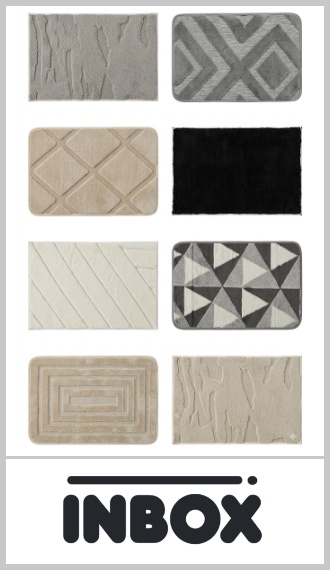 Alfombra combinada INBOX de baño con base antideslizante, en 100% poliéster. Medida 40cm x 60cm. Pack por unidad en combinaciones surtidas.