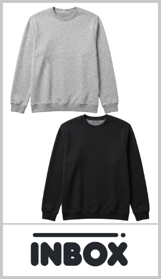 Buzo INBOX liso para hombre, en algodon morley y poliéster, frizado con micropolar, cuello redondo, con cintura y puño en las mangas, en colores gris y negro. En talles S al 2 XL. Pack por docena, S/1- M/2, L/3, XL/3, XXL/3; Colores surtidos.