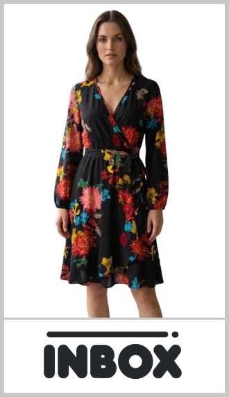 Vestido, INBOX para mujer, en tela plana estampada surtida como las imágenes. Con lazo y terminación cruzada. Cintura elastizada. Talles L al 2 XL. Pack por unidad.