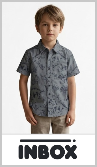 Camisa estampada de chicos INBOX confeccionada en algodón y poliéster. Con bolsillo frontal. Talles de chicos S, M y L. Pack por unidad.