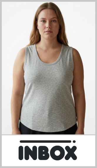 Remera sin mangas para mujer INBOX, en tela símil viscosa, melange. Pack por docena a dos colores con curva S/2, M/4, L/4, XL/2)