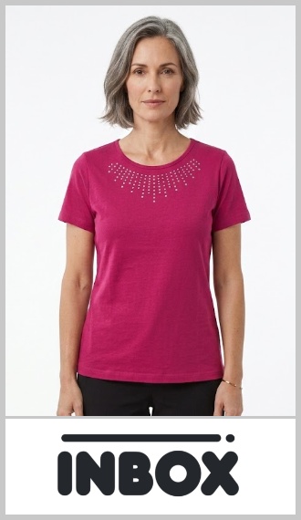 Remera manga corta para mujer INBOX, confeccionada en ribb algodón y poliéster. Pack por docena en colores surtidos en curva de talles.