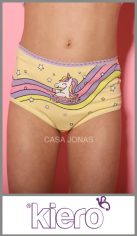 Bombacha KIERO para nena, clásica en algodón y lycra estampada gatitos, elásticos al tono, en talles 4, 6 y 8. Pack por 6 unidades, 2 por talle.