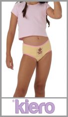 Bombacha KIERO para nena, en algodón y lycra liso, con estampa en el frente, en talles nena juvenil 10, 12 y 14. Pack por 6 unidades, talles surtidos.