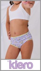 Bombacha KIERO para nena juvenil, en algodón con lycra estampada en talles 10, 12 y 14. Pack por 6 prendas surtidas en talles y colores.