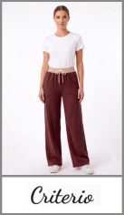 Pantalon CRITERIO frizado, recto, para mujer, con cintura elastizada y cordón, dos bolsillos, en colores surtidos y en talles especiales 4, 6, 8, 10. Pack por unidad.