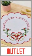 Carpeta bordada de NAVIDAD confeccionada en 100% poliéster, con motivos navideños. De 20 cm de díametro. Pack por docena por color.