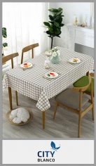 Mantel cuadrille estampado en 100% poliester, rectangular de 1.50m x 2.50m. Pack en bolsa individual.
