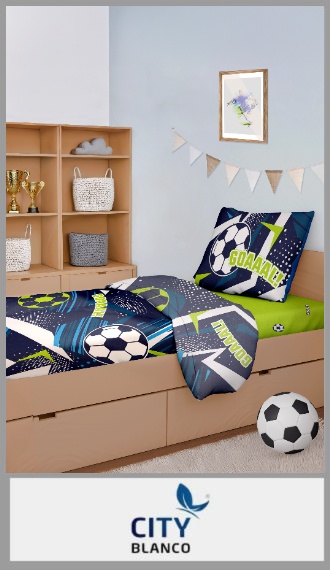 Juego de sabanas CITY BLANCO de futbol de 1½ plaza en 100% microfibra. Sábana superior de 1.60m x 2.35m, sábana ajustable para colchón de 0.90m x 1.90m x 0.25m de alto y funda de 0.50m x 0.80m. Pack por unidad.