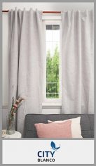Cortina  CITY BLANCO SUPER PESADA cofeccionada en Blackout de lino rustico 100% Textil pesado con precillas escondidas para que no ingrese la luz. Medidas: 2 paños de 1.40mt x 2.20mt. Pack por unidad en bolsa de pvc.