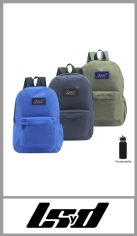 Mochila LSD en 100% lona lisa surtida de colores, con un bolsillo de carga superior y otro para carga frontal, bolsillo lateral para botella.  Tamaño 41cm x 32cm x 13.5 cm. Pack por unidad, colores surtidos.