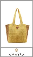 Bolso playero AMAYRA para mujer, contiene dos asas para colgar y cierre con boton imantado de gran calidad. 
Apto para actividades al aire libre. 
Medidas 36 cm X 50 cm X 17 cm