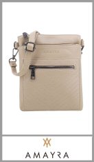 Cartera morral camel AMAYRA de PU de gran calidad,completamente forrada en su interior.  
Contiene una tira regulable y desmotable un bolsillo frontal con cierre, un bolsillo plano del lado de atras y un bolsillo princial con un bolsillo interno con cierre.
Pack por unidad 
Medida 21cm x 18cm x 4cm