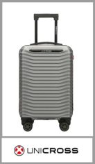 Valija de cabina carry on UNICROSS ABS rígida. Cuenta con 4 ruedas 360º que le permite moverse en todas las direcciones sin problemas. Medida justa para llevar en el avión. Divisor organizador intermedio con red y elásticos. Carro reforzado y manija extensible.  Pack por unidad.