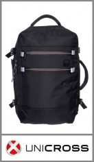 Mochila Bolso premium UNICROSS, en nylon. Con la opción de ser usado como mochila o como bolso. Dos divisiones enteras, (una PORTA NOTEBOOK) más otros cuatro bolsillos  con cierre, incluyendo uno de gran profundidad para calzado. Espaldar semi rígido acolchonado con tira para agarrar a valija de mano. Excelentes detalles de terminación, cierres de gran tamaño. Medida: 32cm x 46cm x 18cm. Pack por unidad.