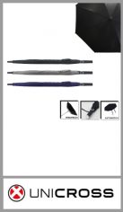 Paraguas UNICROSS para Hombre de apertura automática, resistente al viento, en tamaño largo, con mango plástico, windproof, en tela lisa surtida de hombre. Varillas negras. Pack por docena