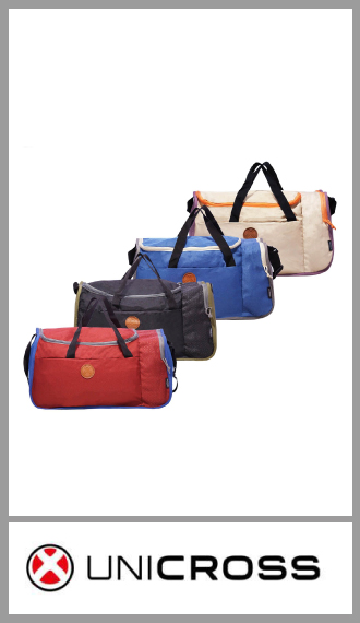 Bolso de viaje UNICROSS plegable de 40 litros. Combinado, con un cierre principal, y dos bolsillos laterales. Se pliega a un tamaño ideal, apto para deporte, gym, etc. Medidas: 48cm x 27cm x 28cm. Pack por unidad.