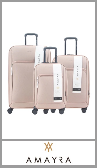 Juego de valijas AMAYRA semi rígidas de material textil; Set de 3 piezas con ruedas giratorias 360º, carro por fuera, manija extensible, fuelle, tiras internas, bolsillo externo con cierre, candado incorporado. Material semi rígido. Medidas: 20 / 24 y 28 pulgadas. Color: Según descripción. Pack por juego de 3 piezas.